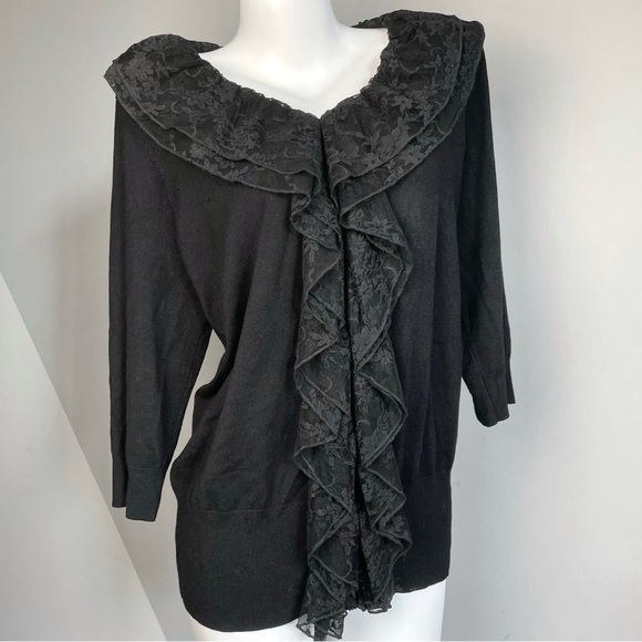 Vintage Laura Black Gothic Lace Ruffled Sweater 1X - Picture 4 of 5